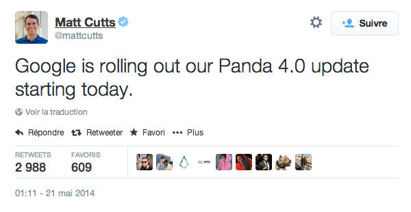 Tweet Matt Cutts Google Panda 4.0