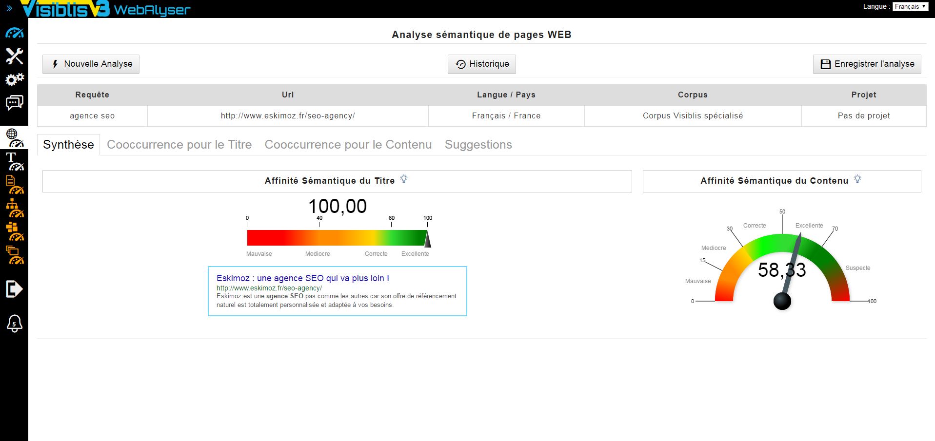 Outil SEO Visiblis V3 Analyse sémantique